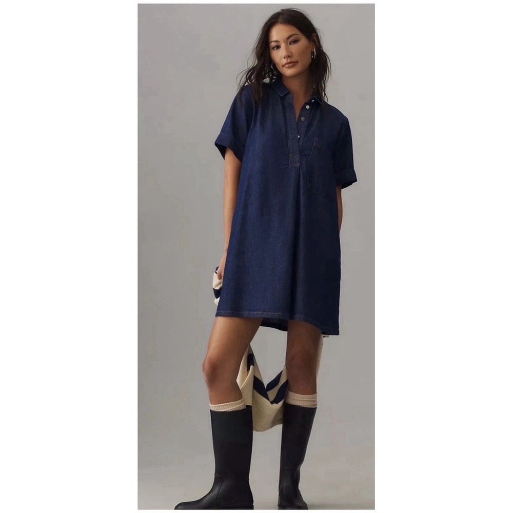 Pilcro Anthropologie Denim Shirt Dress XXL NWOT Blue Oversized Tunic Pocket